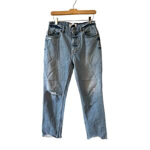 IRO Paris Tomboy Straight Leg Distressed Rigid Denim Jeans Light Vintage Wash